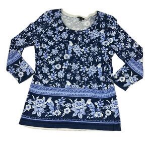 Talbots Medallion Bird Toile Knit Sweater Top size Small